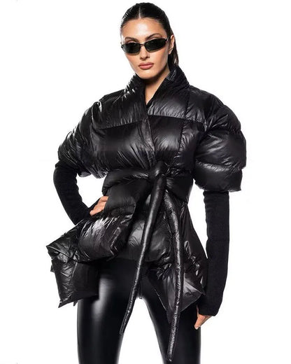 Celebrity High Quality Belt Thickened Bubble Coat