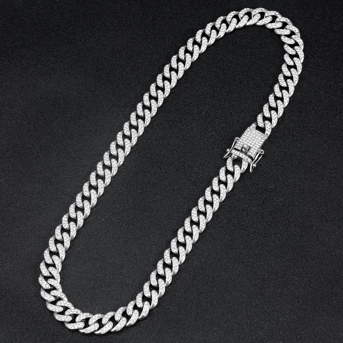 Punk Cuban Chain Stylish Sliver Cuban Chain+Bracelet 2-in-1 Set Personality Trend Street Style Jewelry Gift