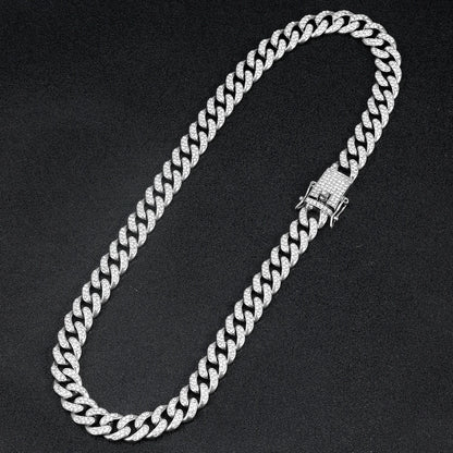 Punk Cuban Chain Stylish Sliver Cuban Chain+Bracelet 2-in-1 Set Personality Trend Street Style Jewelry Gift