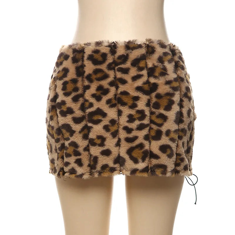 Fluff Leopard Print Mini Skirt