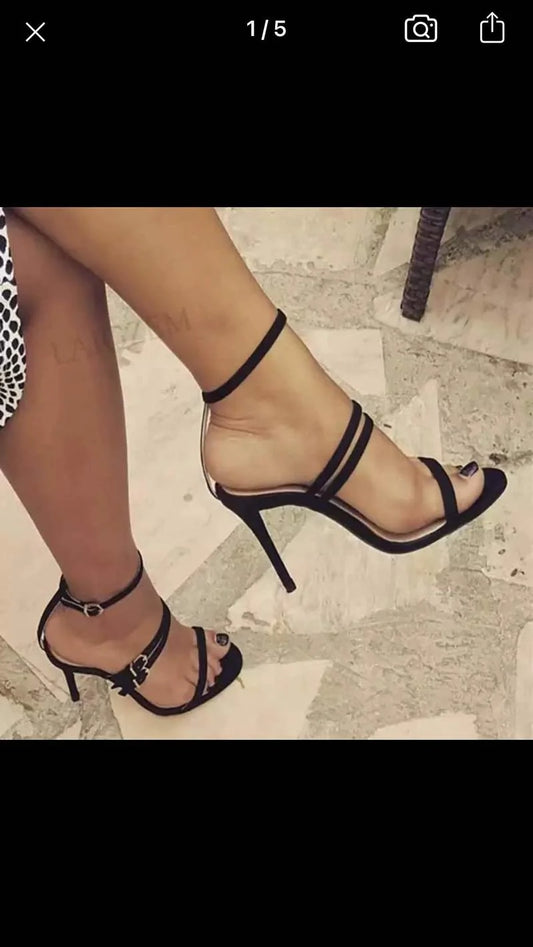 Buckle Strap Stiletto High Heel Black Sandal