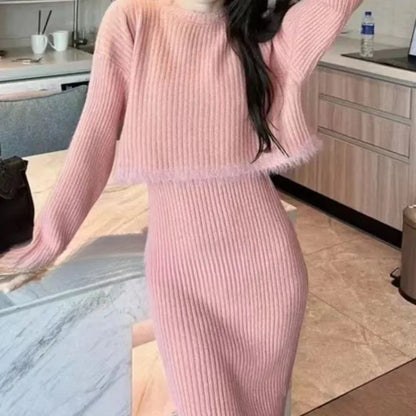 Tassel Knitted Sweater Base Shirt + Skirt Set New Fashion