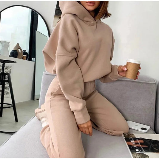 Sanga Two Piece Sets Hooded Sweatshirts Streetwear Pants Solid Suit Sweatpants Jogging Trousers (Autumn Outfits)