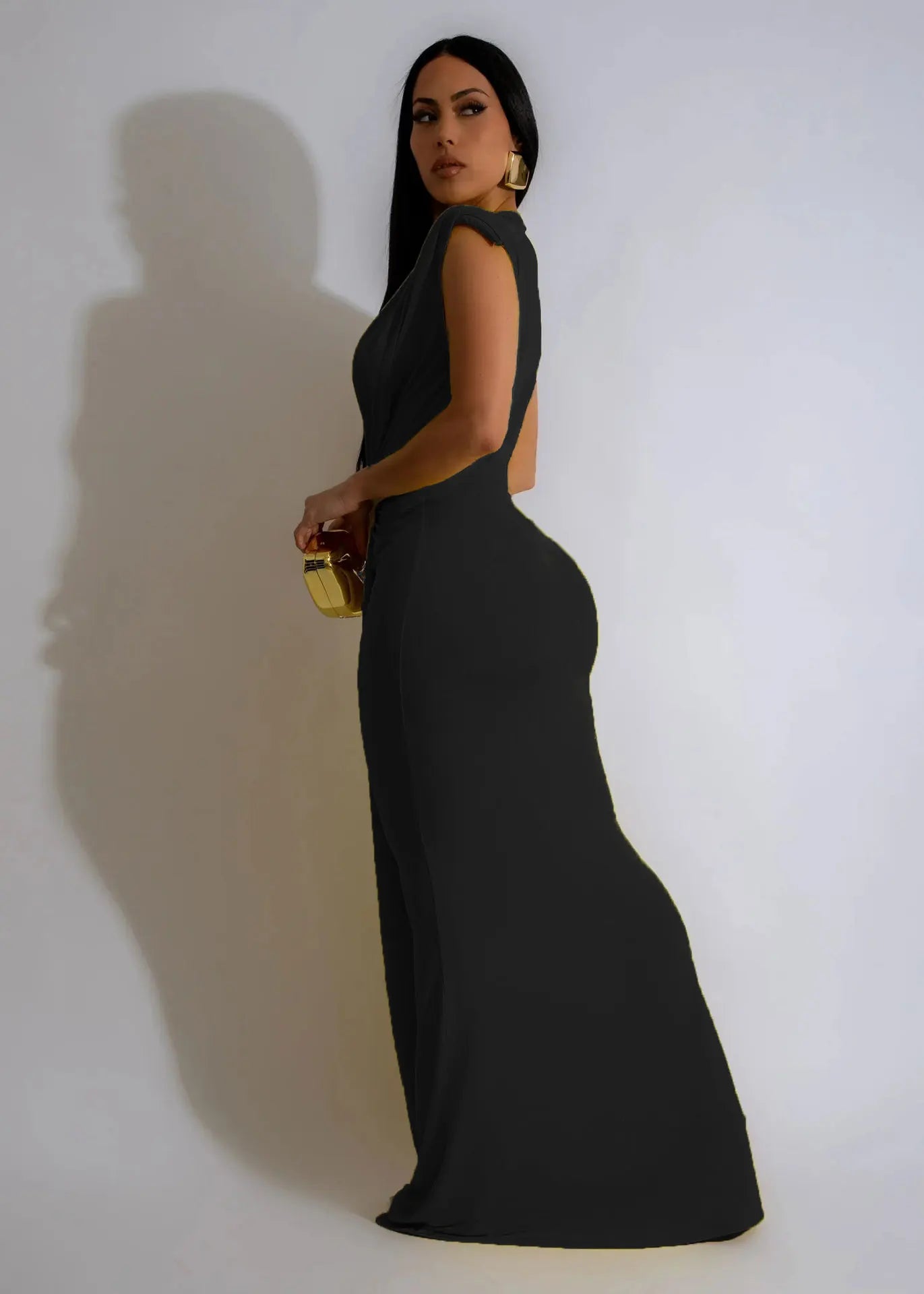 Shaniia Sleeveless Deep V Waist Stretch Elegant MIDI Long Evening Dress