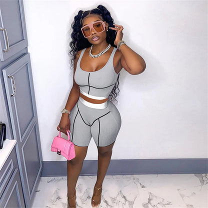 Ribbed Crop Top + Shorts Casual Matching Sets