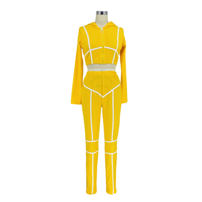 Striped Bandage Full Sleeve O-neck + Pant Sport Sets