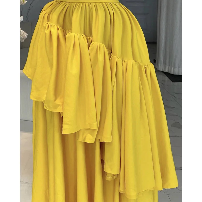 Sleeveless Strap Bow Ruffles Long Maxi Dresses