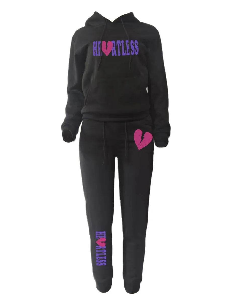 LW Plus Size Woman Tracksuit Two Piece Set Letter Print Tracksuit Set Winter Warm Hoodies+Pants Pullovers Sweatshirts suit