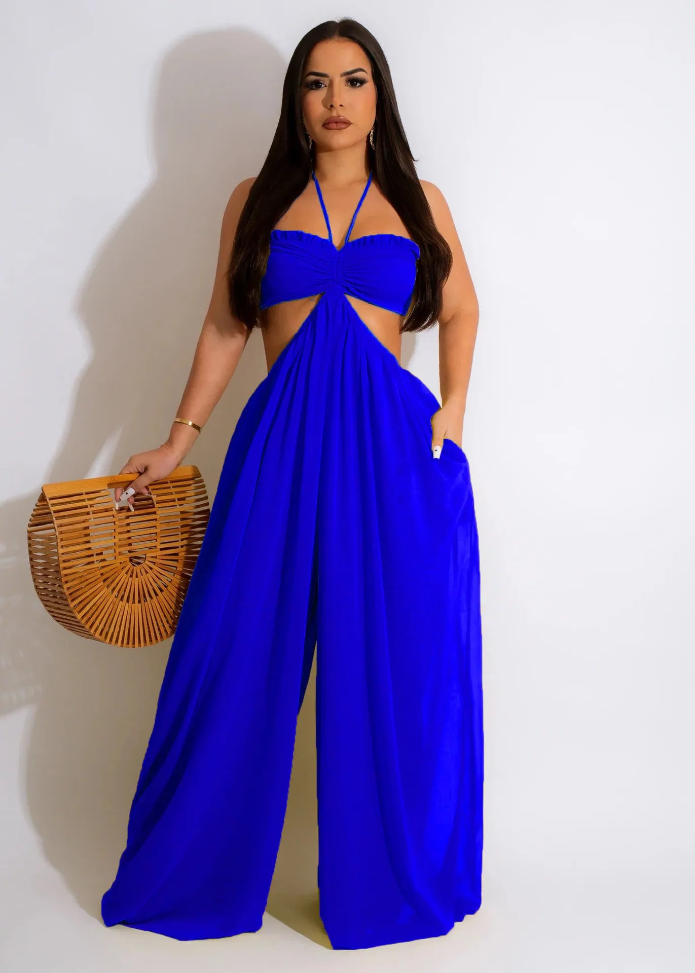 Long Loose Solid Color Seductive Flowing Jumpsuits
