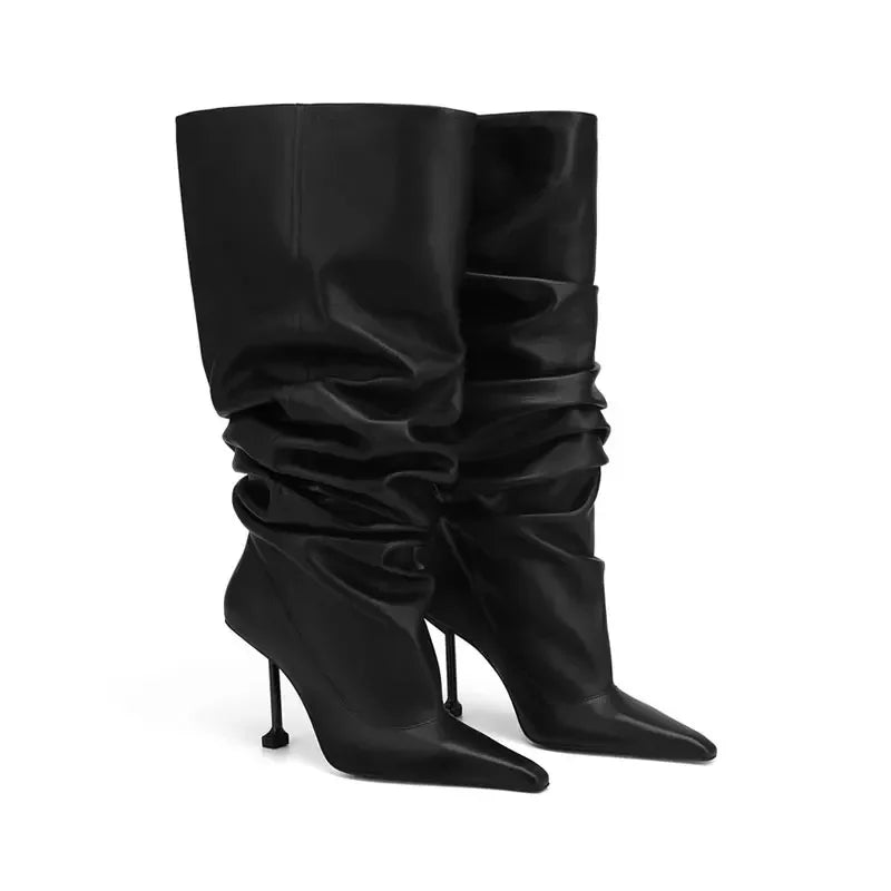 Nique Slim Fit High Heels Knee High Pleated Boots