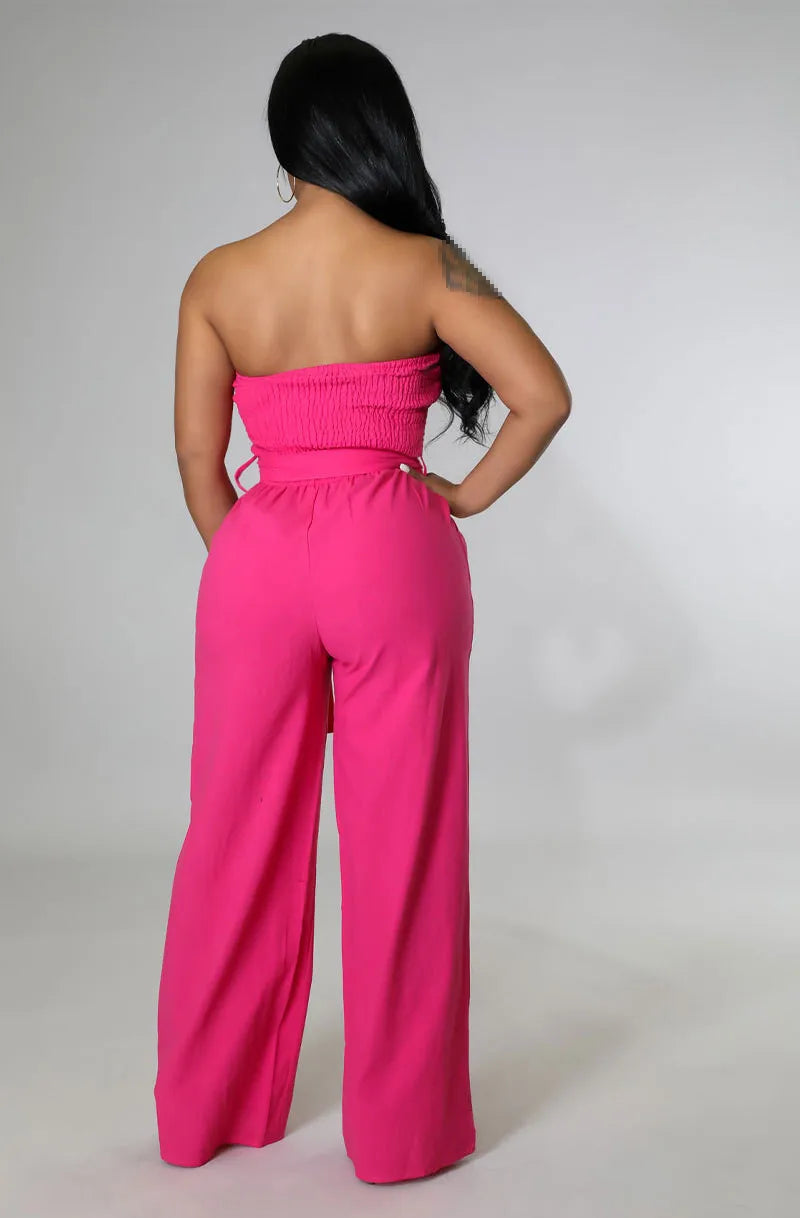 Casual Sleeveless Straight Belted Jumpsuits