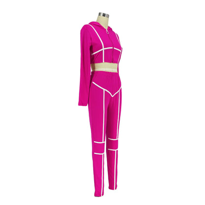 Striped Bandage Full Sleeve O-neck + Pant Sport Sets