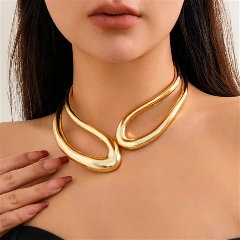 Desi Exaggerated Heavy Metal Open Necklaces for Women Retro Punk Accessories