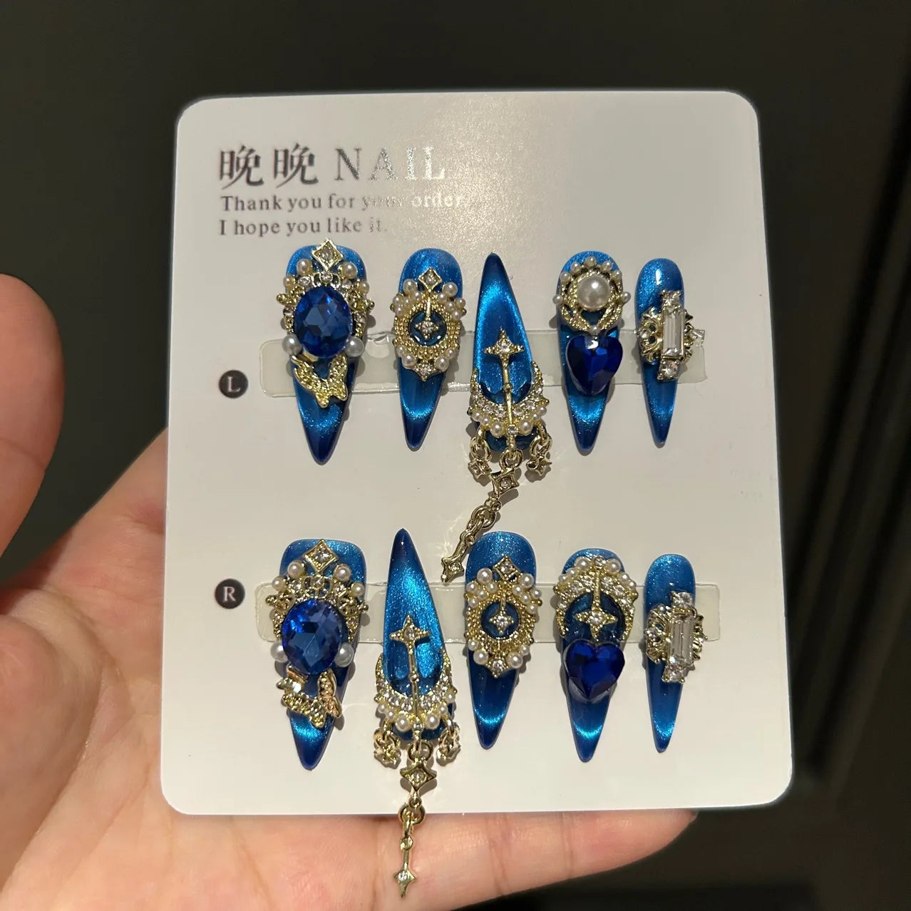 Press-on Nails Made of Eco-friendly ABS Plastic with Gemstones Pearls Metal Carved