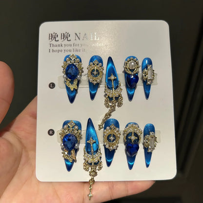 Press-on Nails Made of Eco-friendly ABS Plastic with Gemstones Pearls Metal Carved