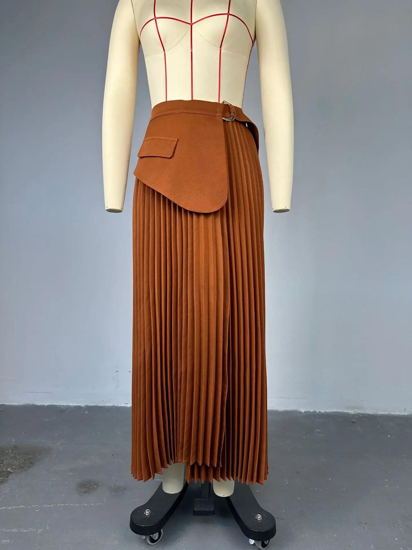 Nala High Waisted Belt Big Swing Pleated Long Maxi Midi Skirt