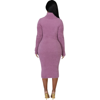 Solid color crew neck sweater dress JX5389