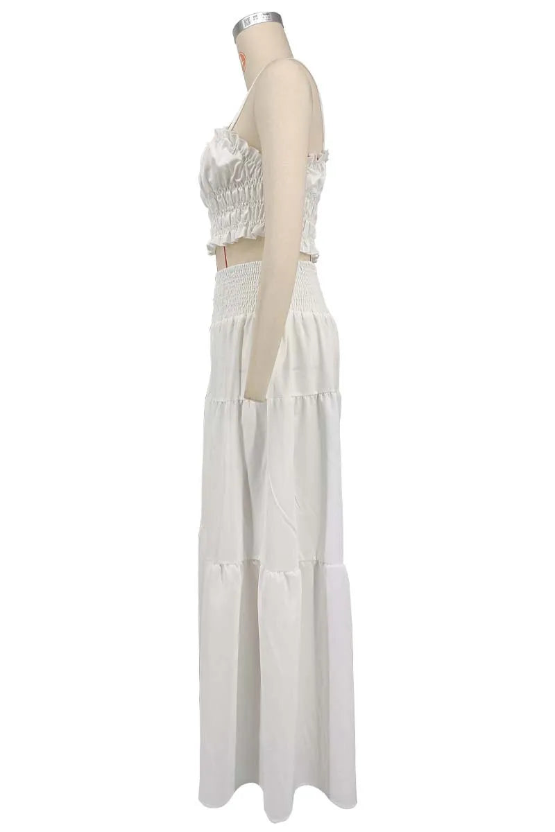 Solid Color Spaghetti Strap Tube Top + Wide Leg Pants