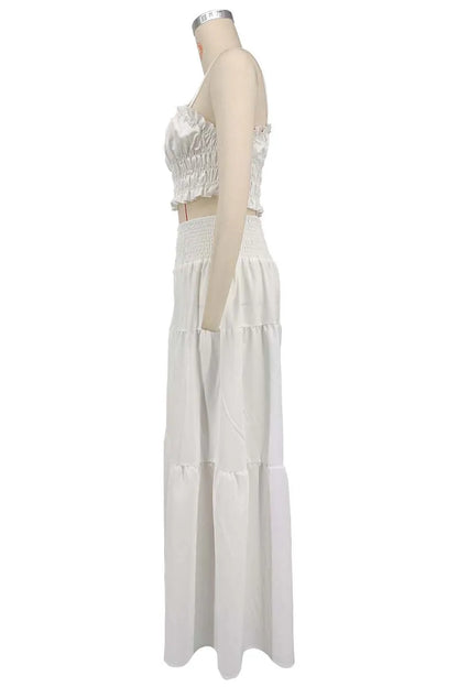 Solid Color Spaghetti Strap Tube Top + Wide Leg Pants
