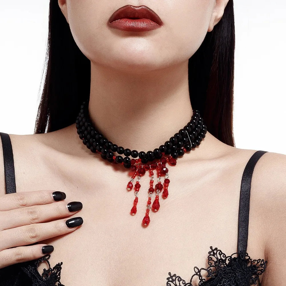 Halloween Gothic Imitation Pearl Blood Drop Necklace