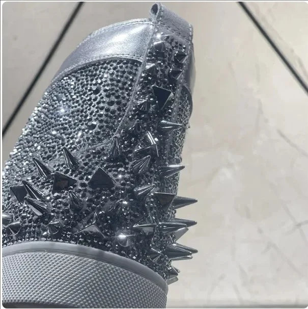 Rrazyi Silver Diamonds Spikes Sneakers