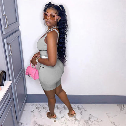 Ribbed Crop Top + Shorts Casual Matching Sets