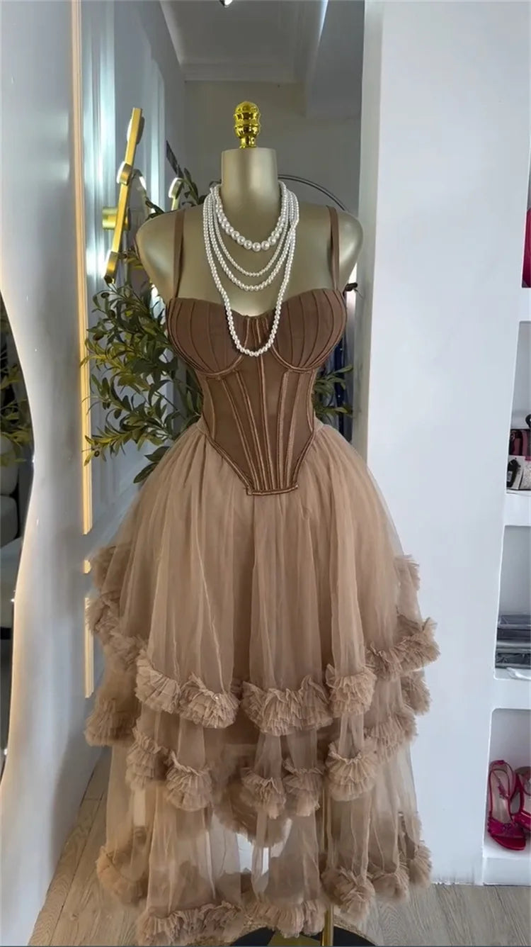 Spaghetti Strap Top and Pleated Skirt Dresses