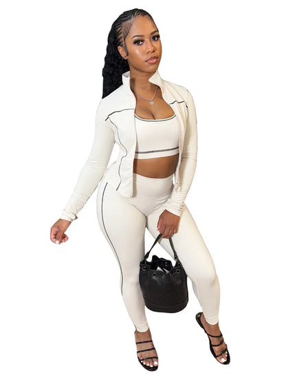 Long Sleeve Jacket + Tank Top + Tight Pant Sets (3 Piece Sets)