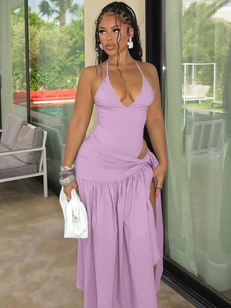 Elegant Halter Bodysuits Tie Up Maxi Skirts Matching Outfits