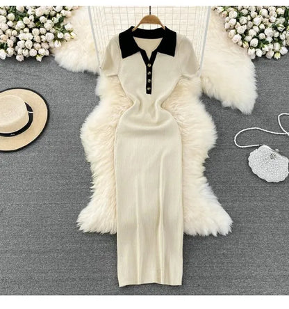 High Waist A-Line Silhouette Single Button Maxi Dresses