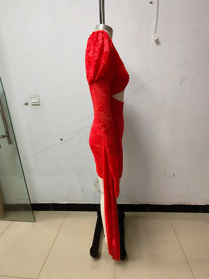 High Quality Lace Draped Bodycon Mini Dress + Gloves