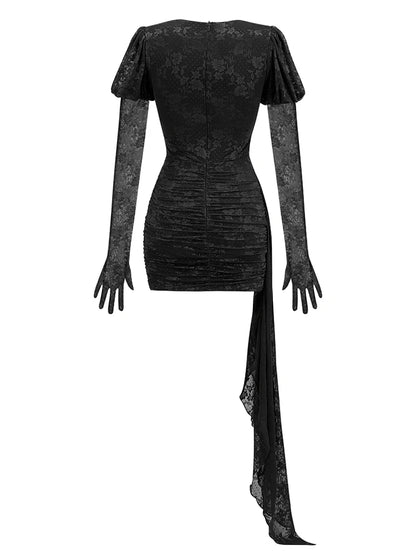 High Quality Lace Draped Bodycon Mini Dress + Gloves
