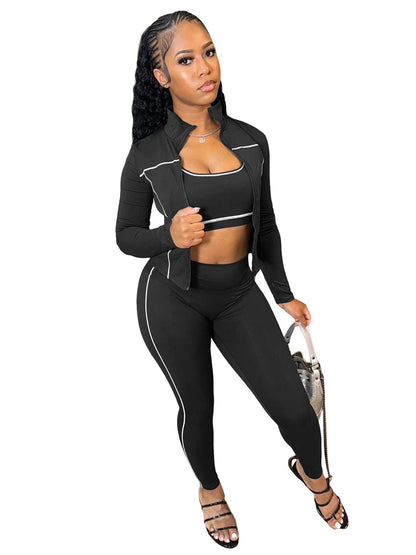 Long Sleeve Jacket + Tank Top + Tight Pant Sets (3 Piece Sets)