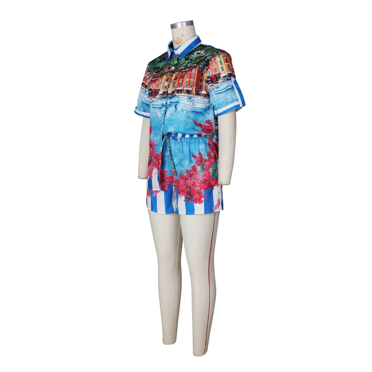 Elegant Printed Shirt Tops + Shorts Outfits
