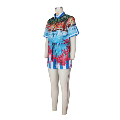 Elegant Printed Shirt Tops + Shorts Outfits