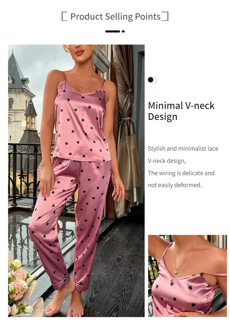 Satin Silk Cami Vest Shirt + Trouser Nightwear