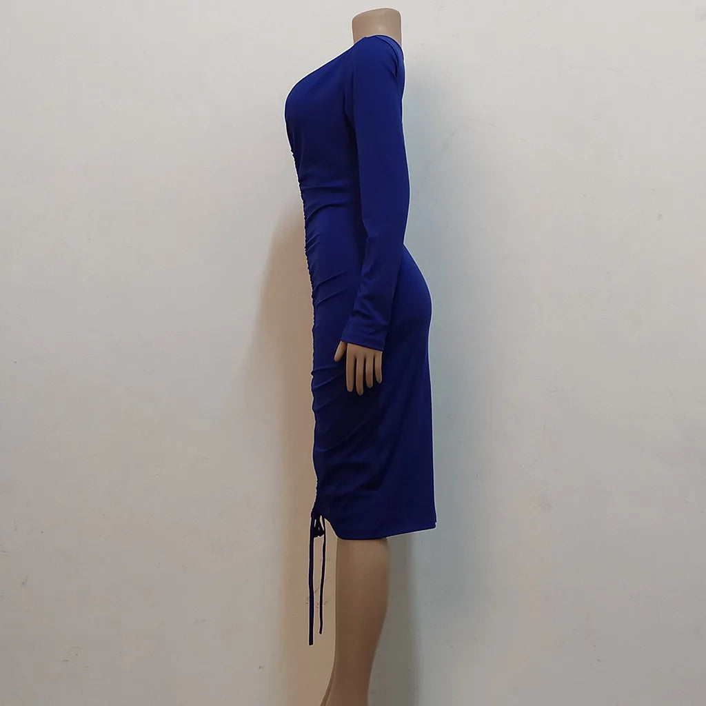 Big V-neck slightly wrinkled chest wrap dresses