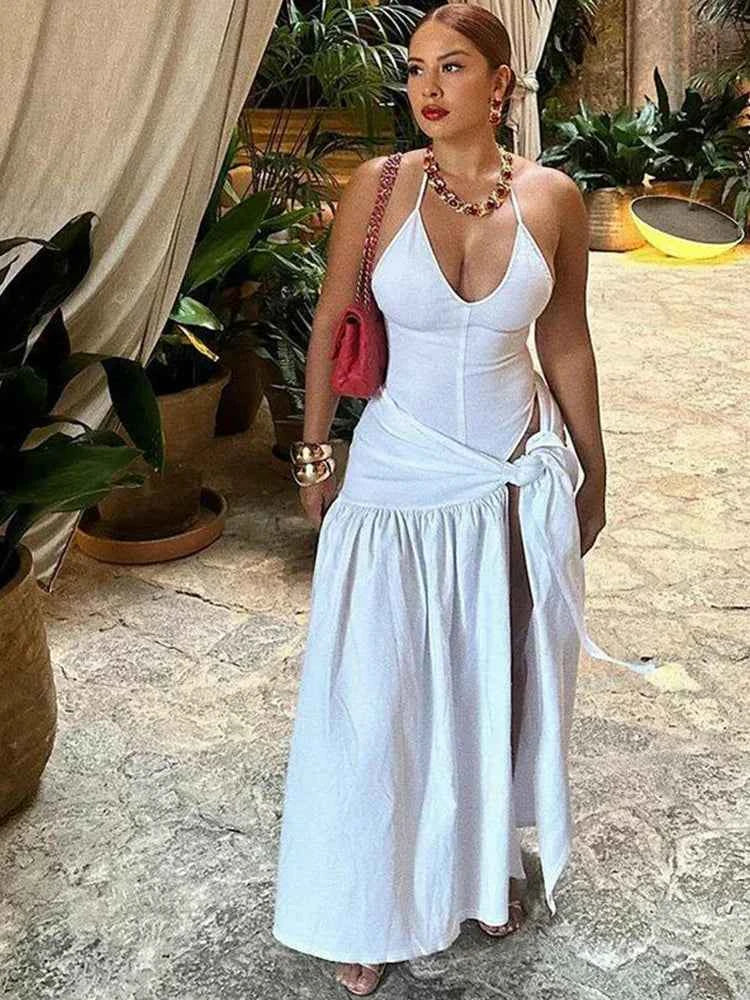 Elegant Halter Bodysuits Tie Up Maxi Skirts Matching Outfits