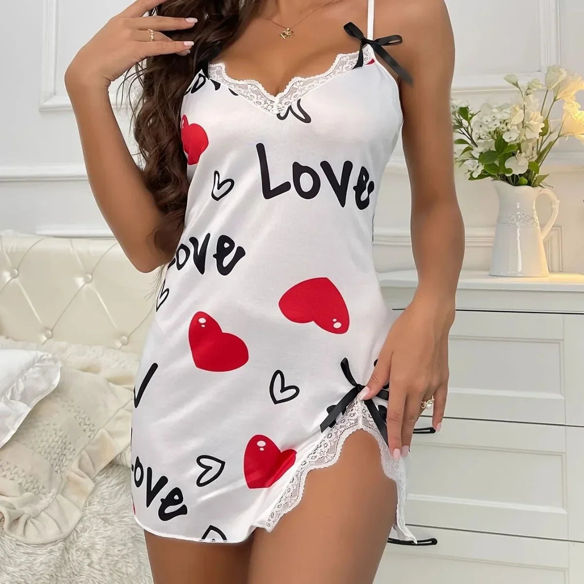 Lingerie Love Printed Halter Backless Mini Dress Nighties