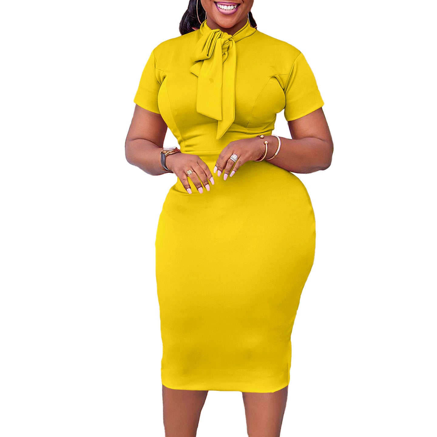 Monique Short Sleeve Polyester Midi Dresses