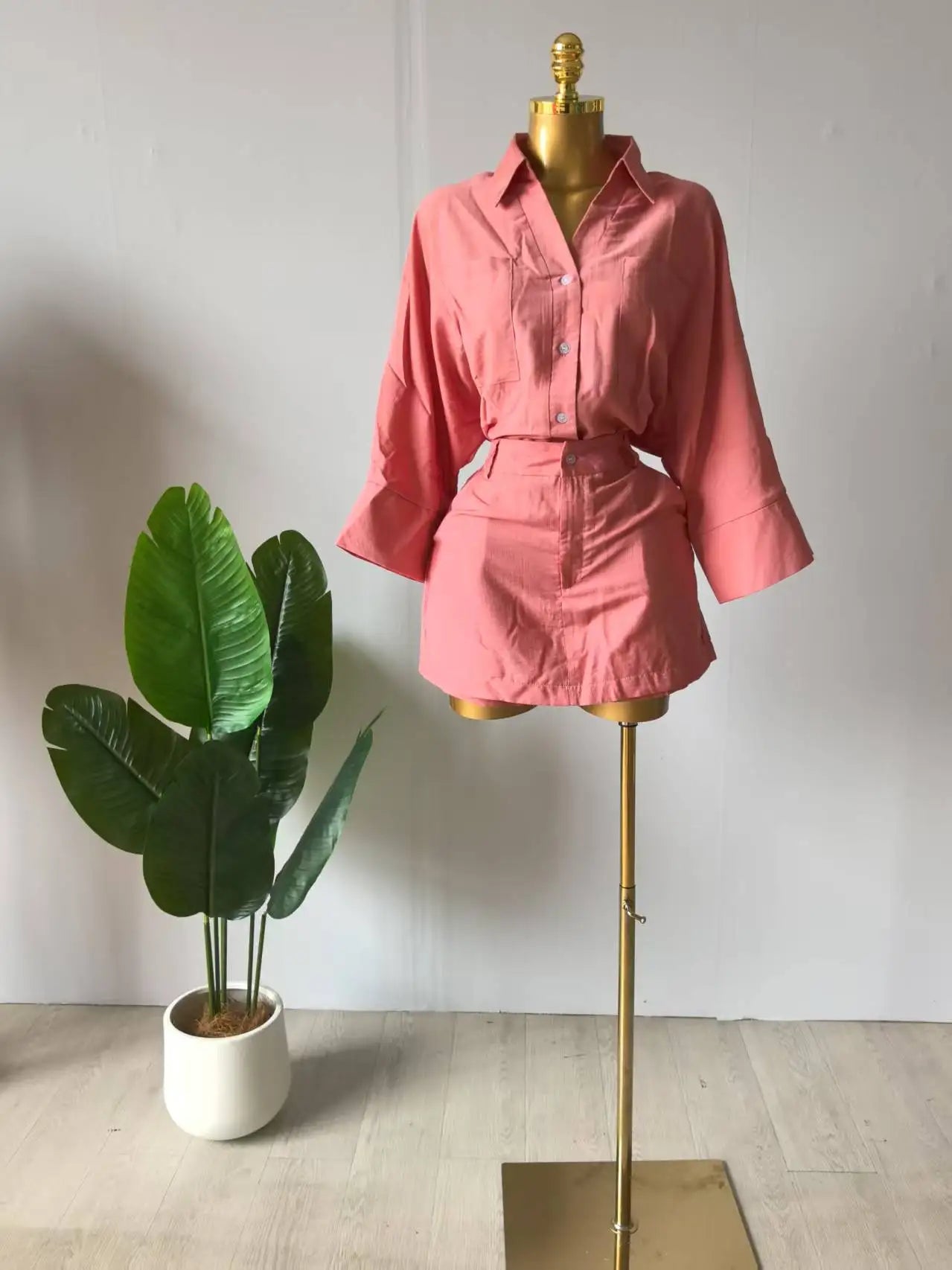 Full Sleeve Turn-down Collar T-shirt + Skirts Shorts Sets