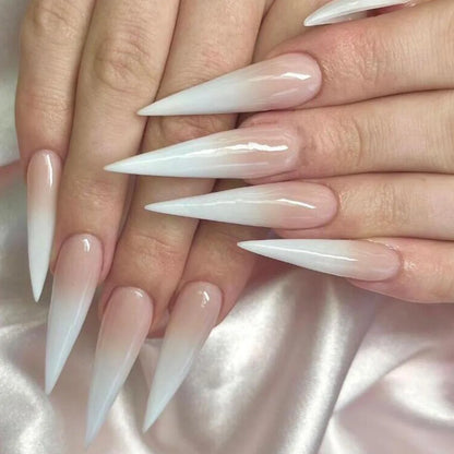 24Pc Long Stiletto Press on Nails Cherry Pink French False Nails with 3D Bow Pearls Design Detachable Acrylic Fake Nail Art Tips