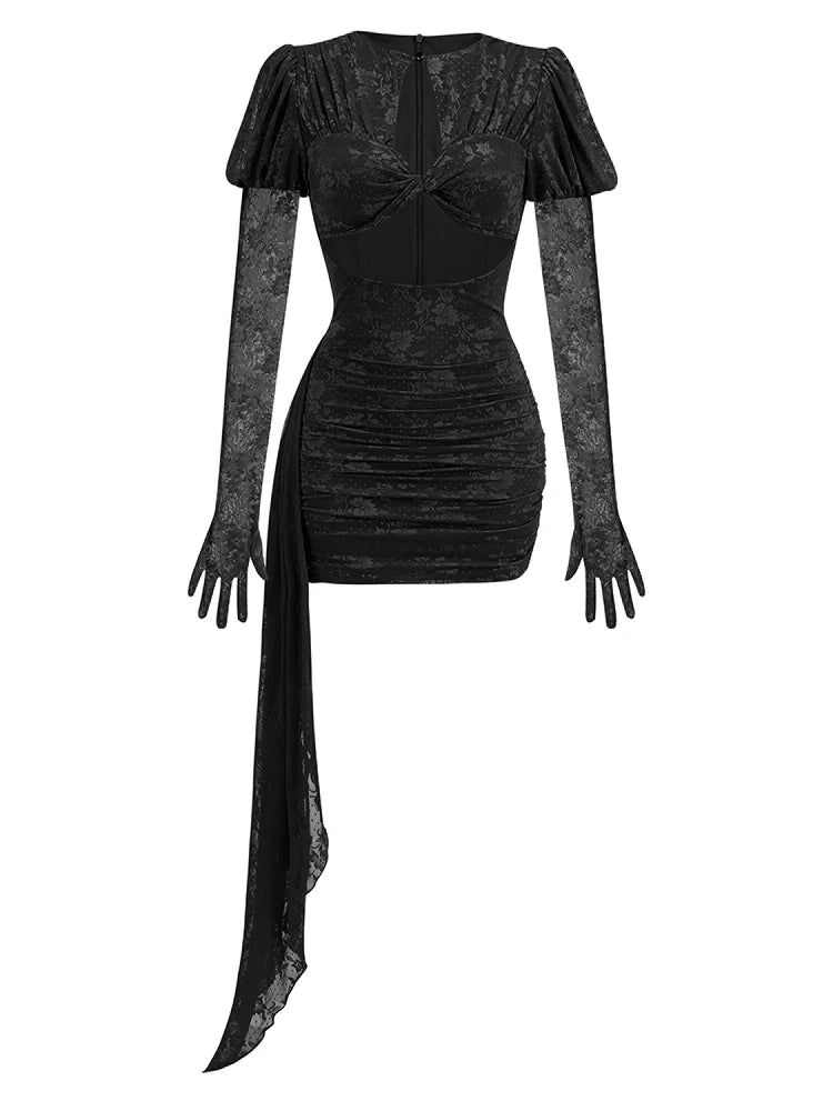 High Quality Lace Draped Bodycon Mini Dress + Gloves