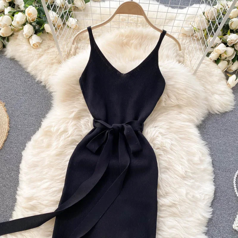 Chic Split Knitted Elastic Bodycon Dresses Streetwear