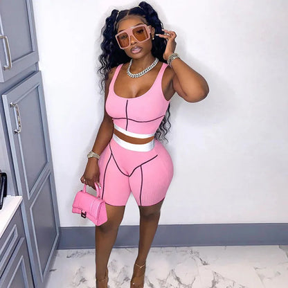 Ribbed Crop Top + Shorts Casual Matching Sets