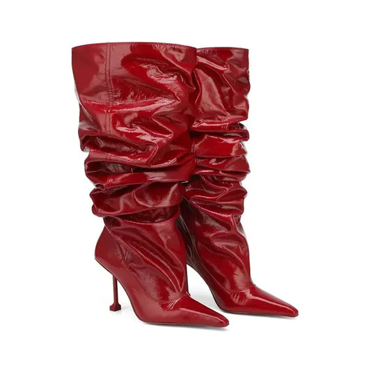 Nique Slim Fit High Heels Knee High Pleated Boots