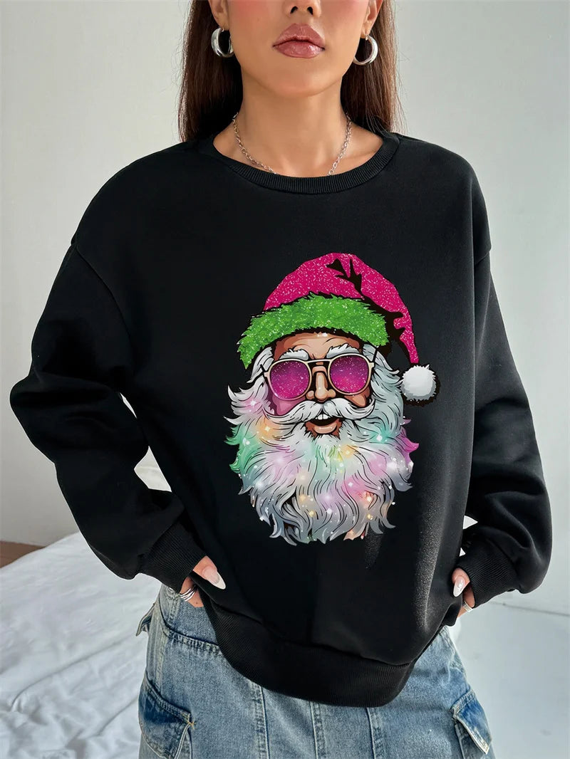 Christmas Tops Women Casual Snowflake Santa Claus T-shirt Tee Long Sleeve Basic Xmas Hoodie Pullover Oversize Women's Sweatshirt