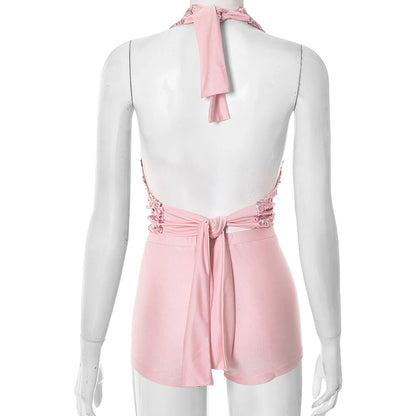 Halter Bandage Swing Collar Tank Tops + Short Sets