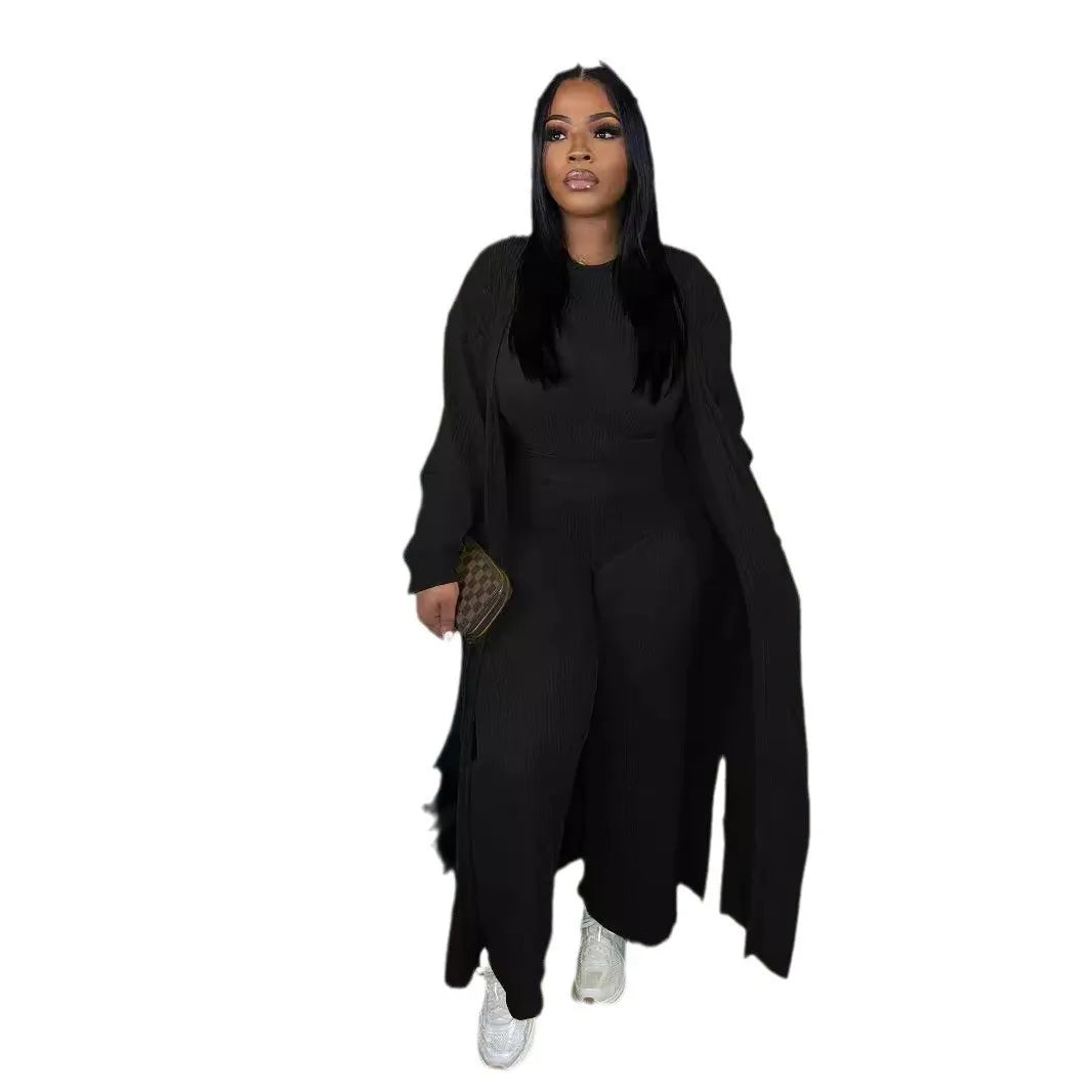 Paris Long Sleeve Coat + Sleeveless Vest + Wide Leg Pants (Three Piece Set)