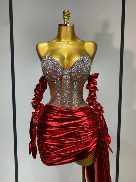 Sparkly Diamonds See Through Mini Dress + Gloves